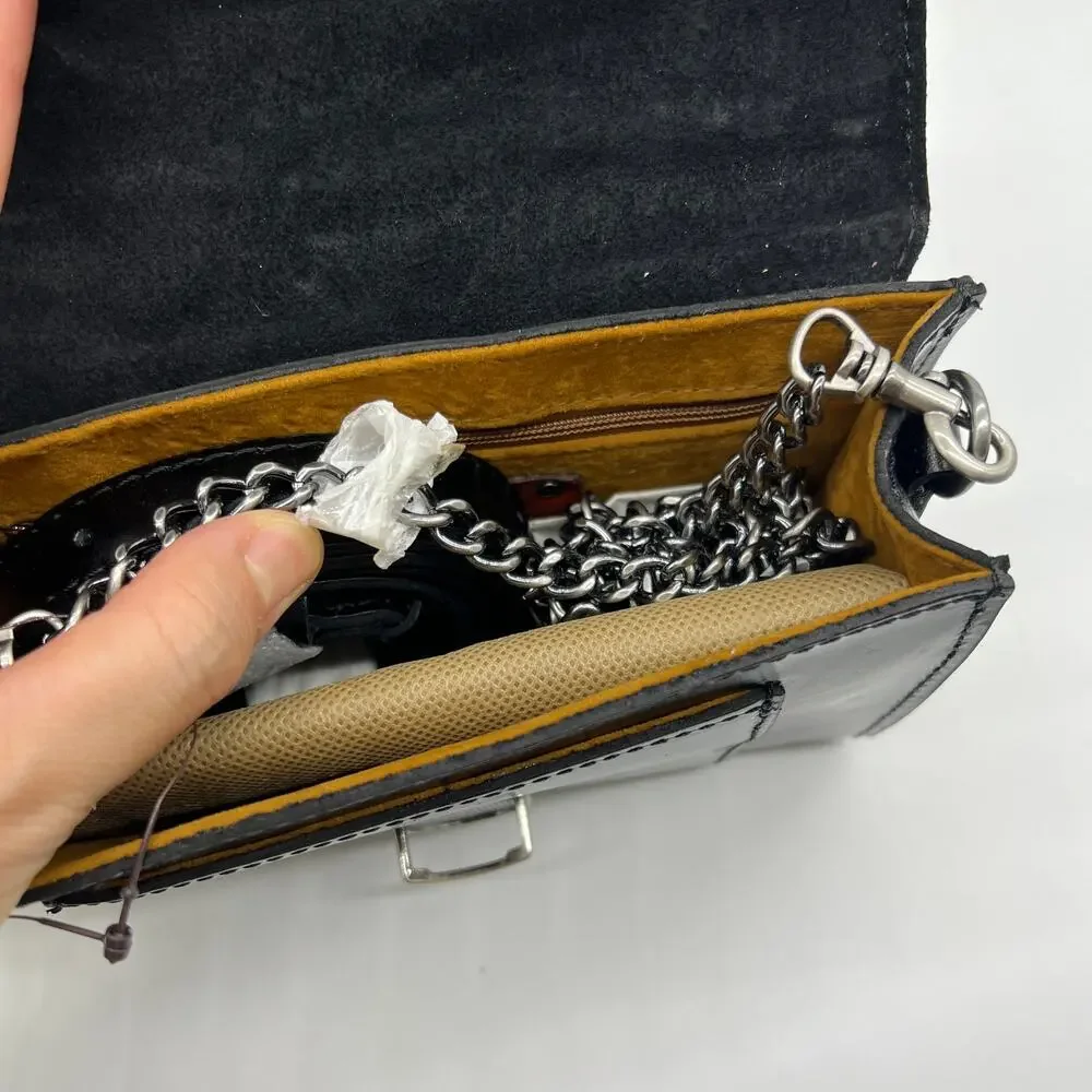 Patricia Nash Leather Bishop Belt Bag with Chain Strap Black